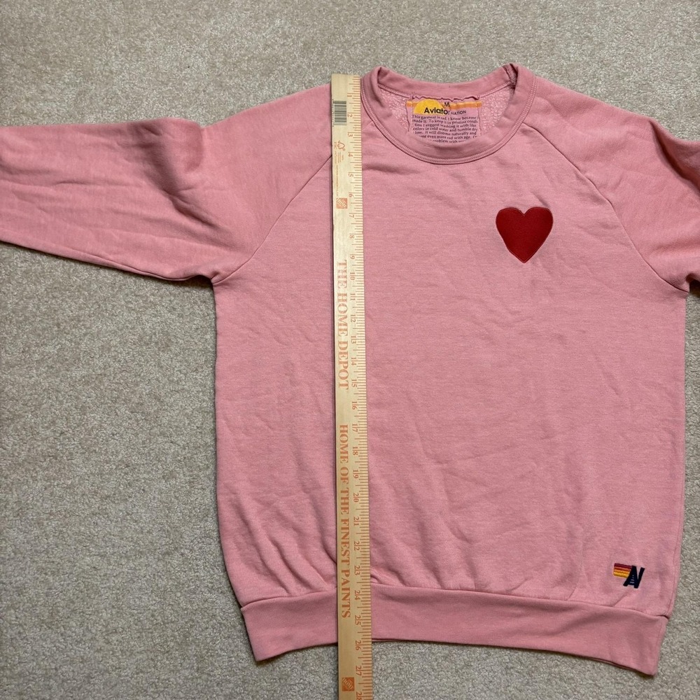 Aviator Nation Crewneck Sweatshirt Womens Medium Pink Heart Fleece Pullover - Picture 7 of 10